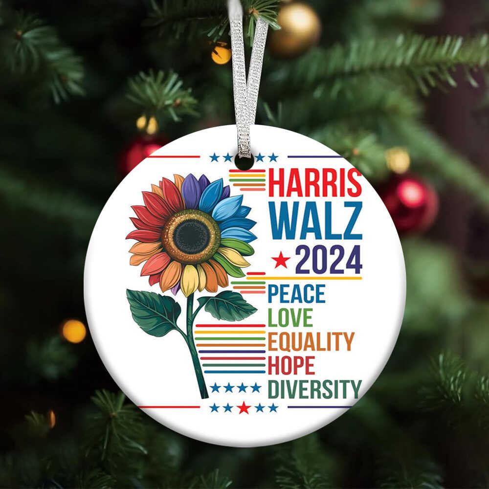 Harris Walz 2024 Peace Love Equality Hope Diversity Ornament Madam President Kamala Ornament