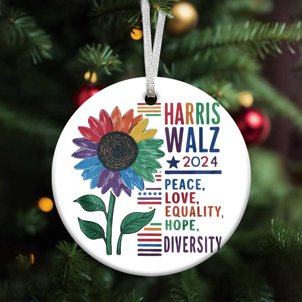 Harris Walz 2024 Peace Love Equality Hope Diversity Ornament Sunflower Harris Walz Ornament