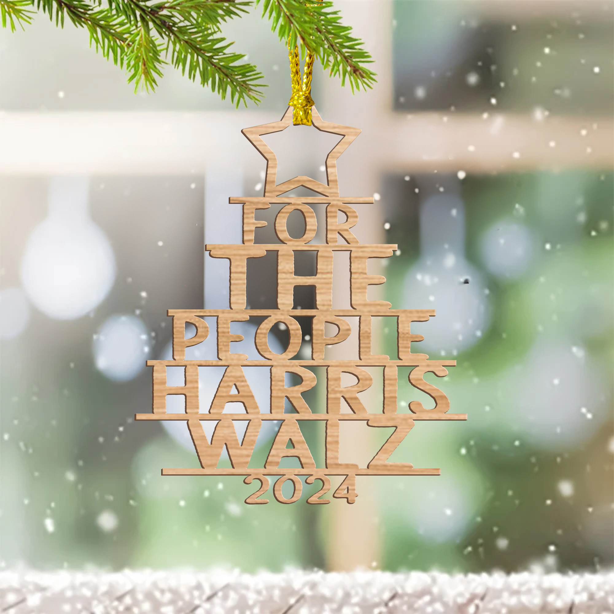Harris Walz For The People Christmas Ornament Shape Harris Walz For President VP Ornament