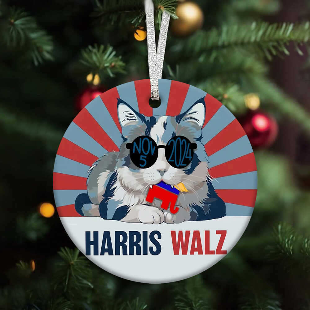 Harris Walz November 5 2024 Ornament Anti Trump Cat Ladies For Kamala Ornament Vote Blue Merch