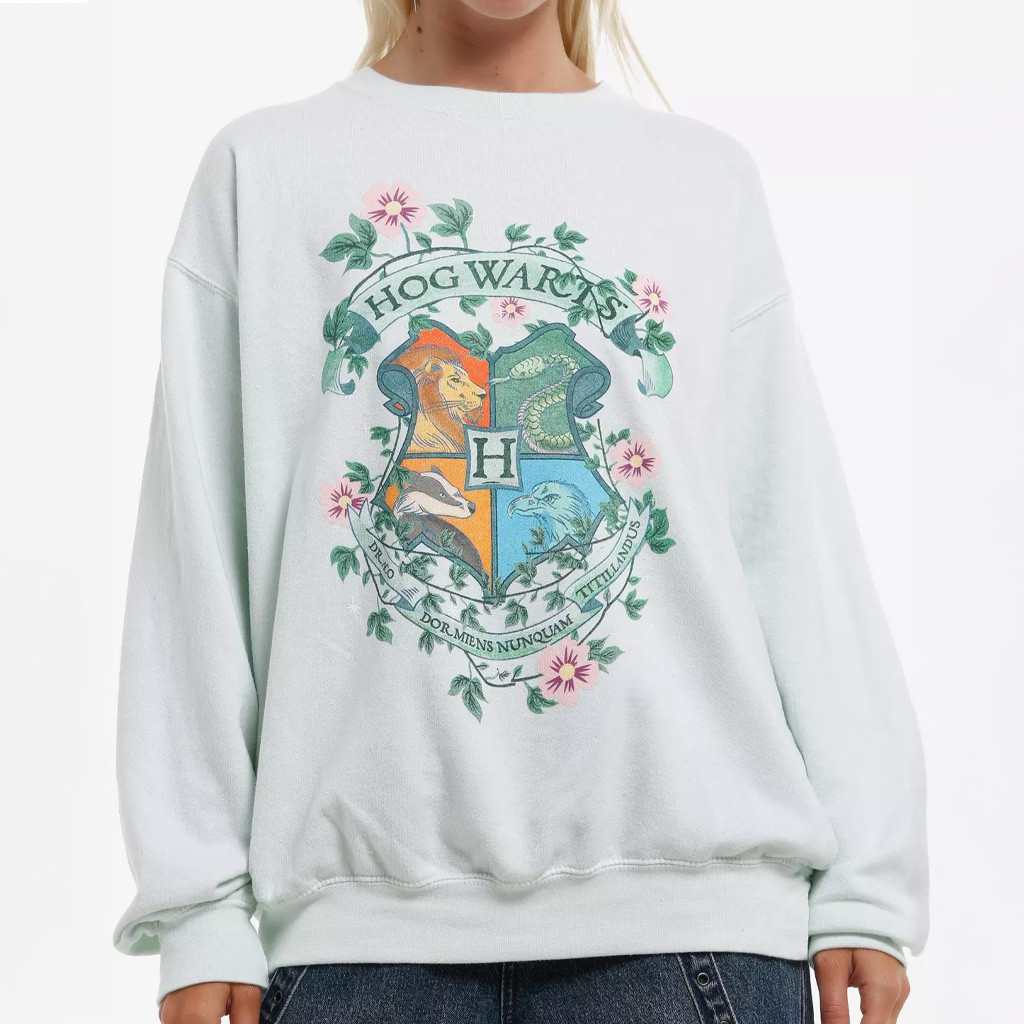 Harry Potter Merch Harry Potter Hogwarts Crest Floral Sweatshirt Gifts For Sister