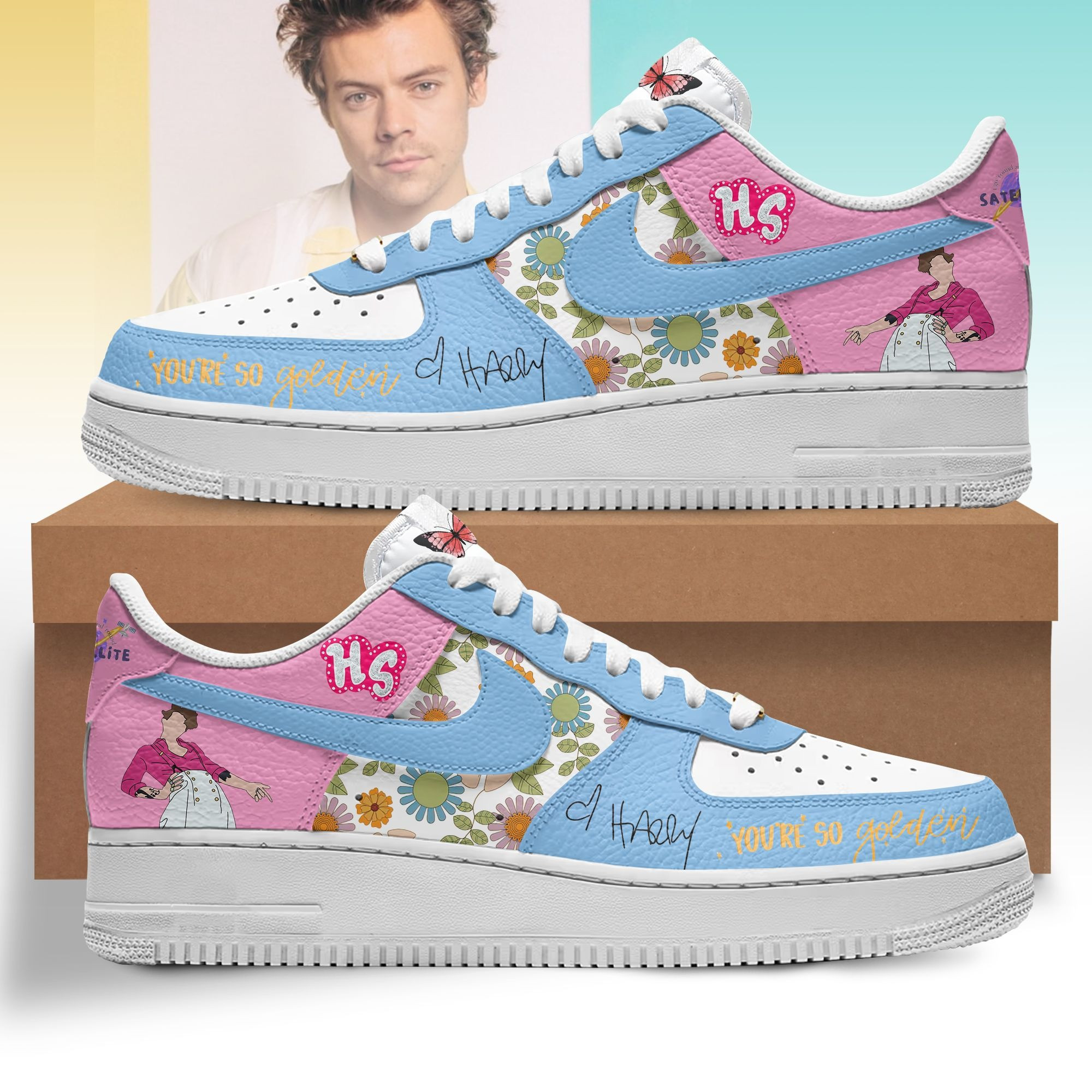 Harry Styles You're So Golden Air Force 1 Shoes Sneakers Tour Merch Best Gifts For Fans
