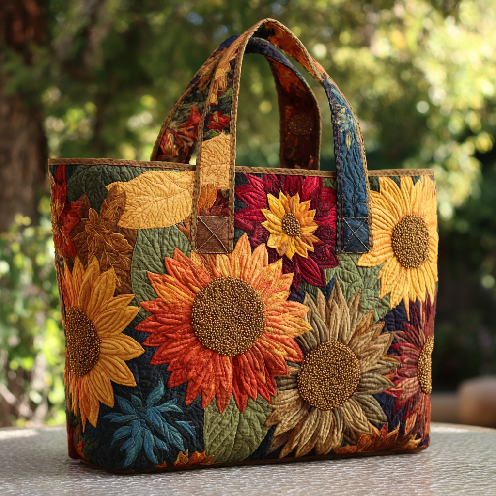 Harvest Bloom Quilted Tote Bag Sunflower Gift Items