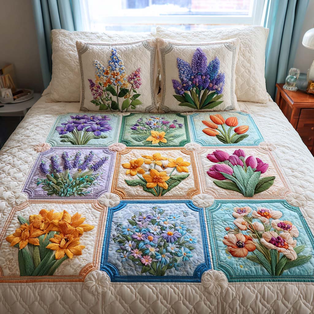 Harvest Blossoms Quited Bedding Set Trendy Bedding Merch for Modern Homes