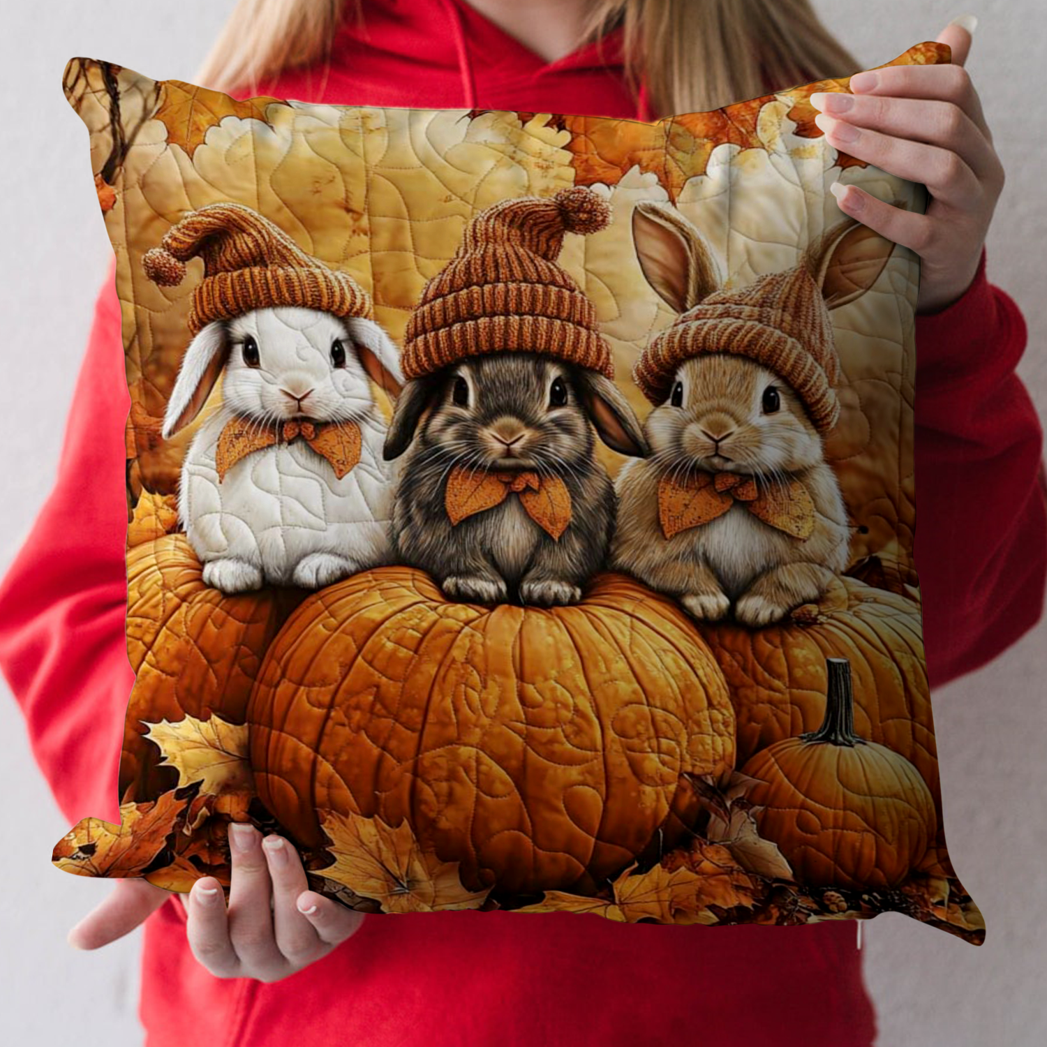 Harvest Bunny Time Quilted Pillow Case Cute Fall Pillow Covers Best Family Gifts