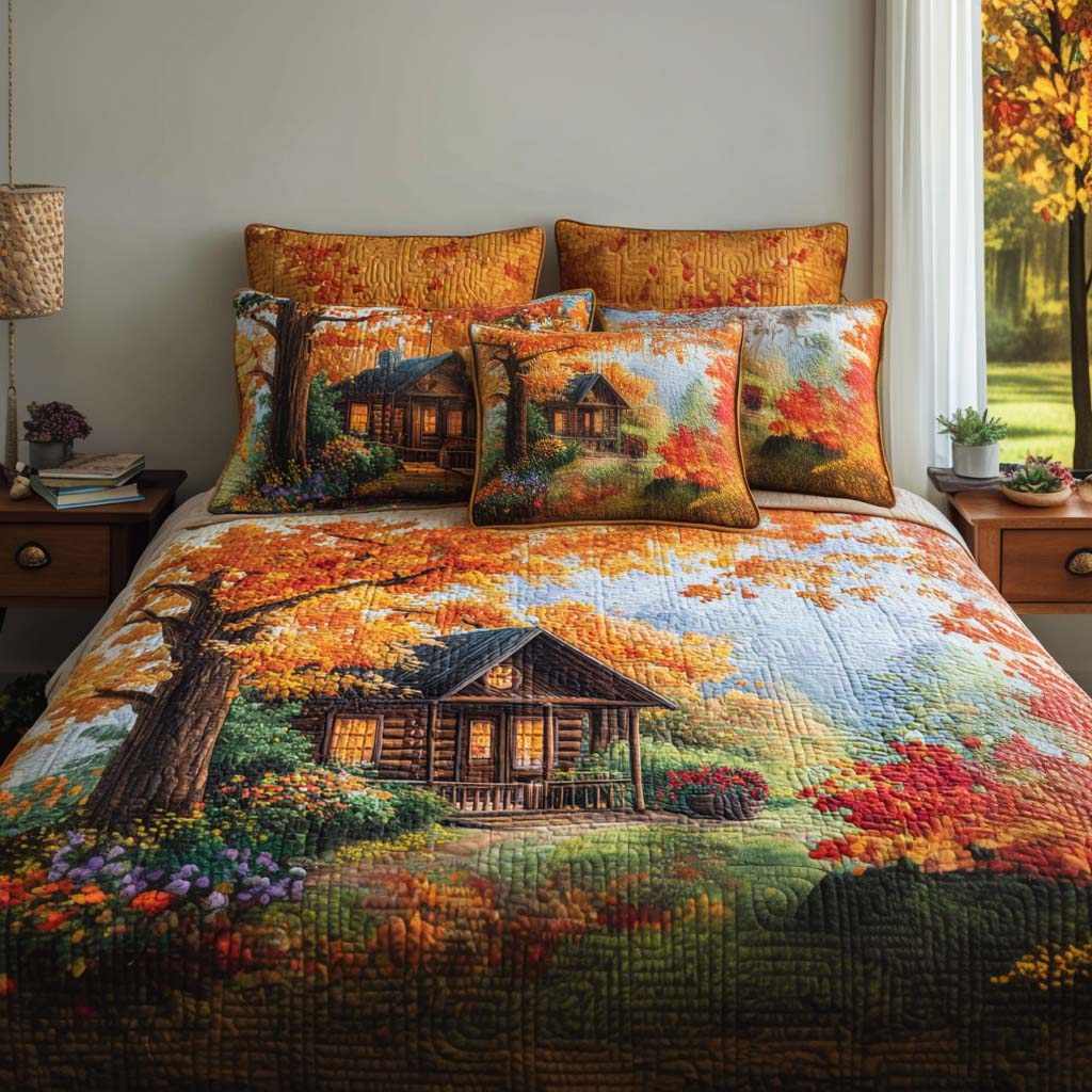 Harvest Cabin Quilted Bedding Set Bed Decor Autumn Presents