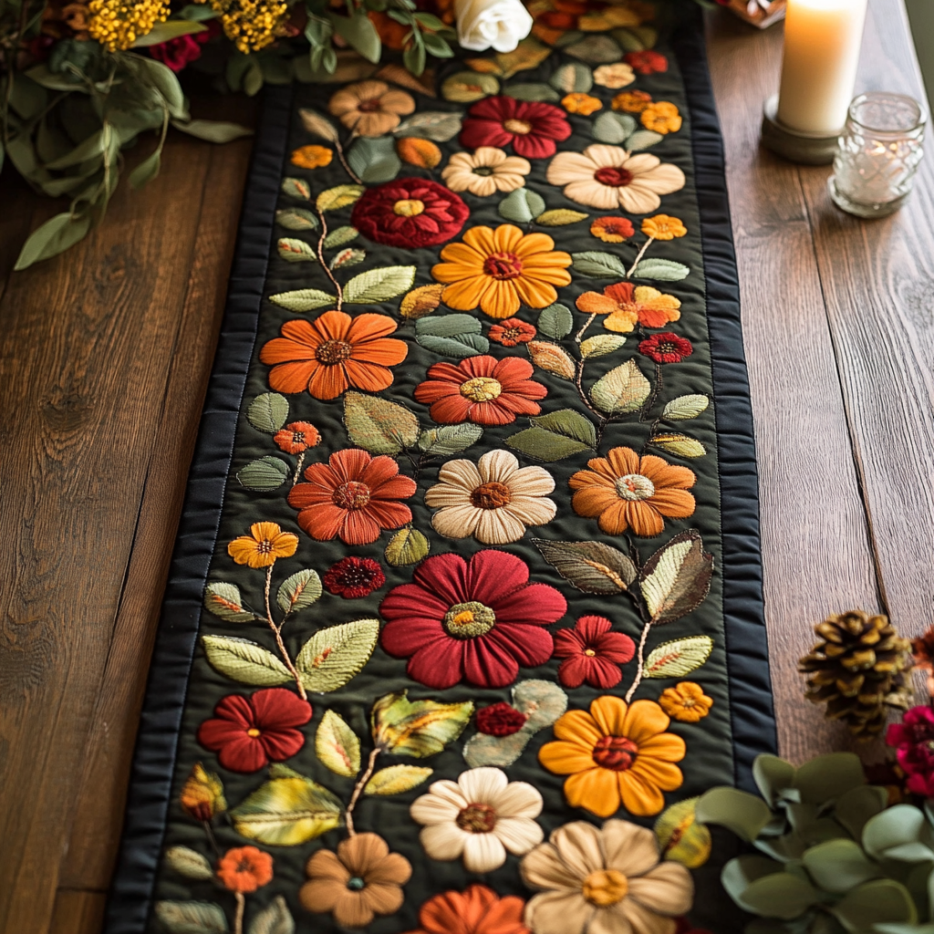 Harvest Charm Quilted Table Runner Floral Table Cover Best Friend Birthday Gifts