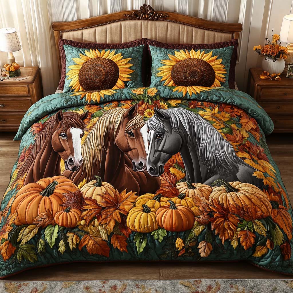 Harvest Dream Quilted Bedding Set Fall Bedding Sets Gifts For Horse People