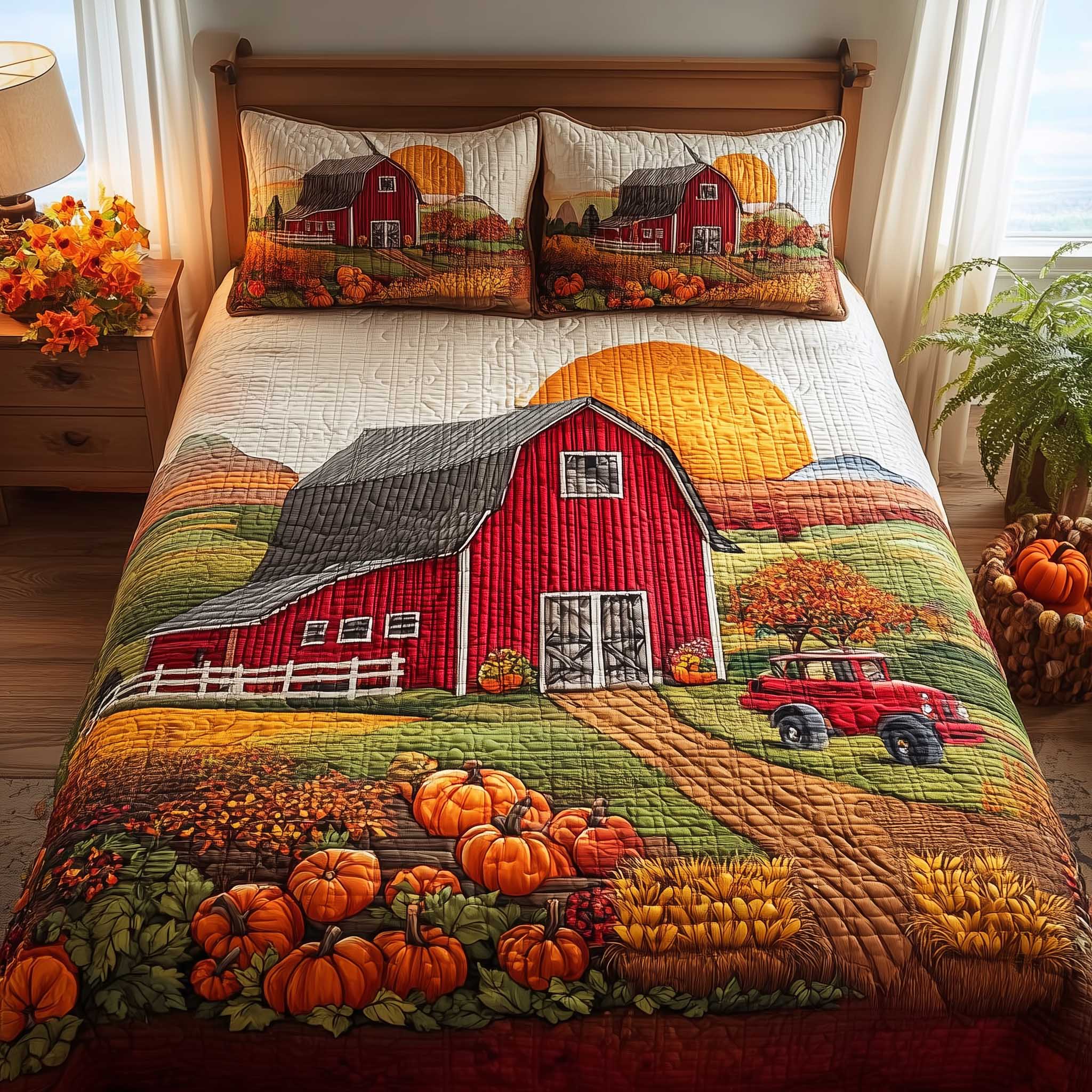 Harvest Farmhouse Quilted Bedding Set Floral Print