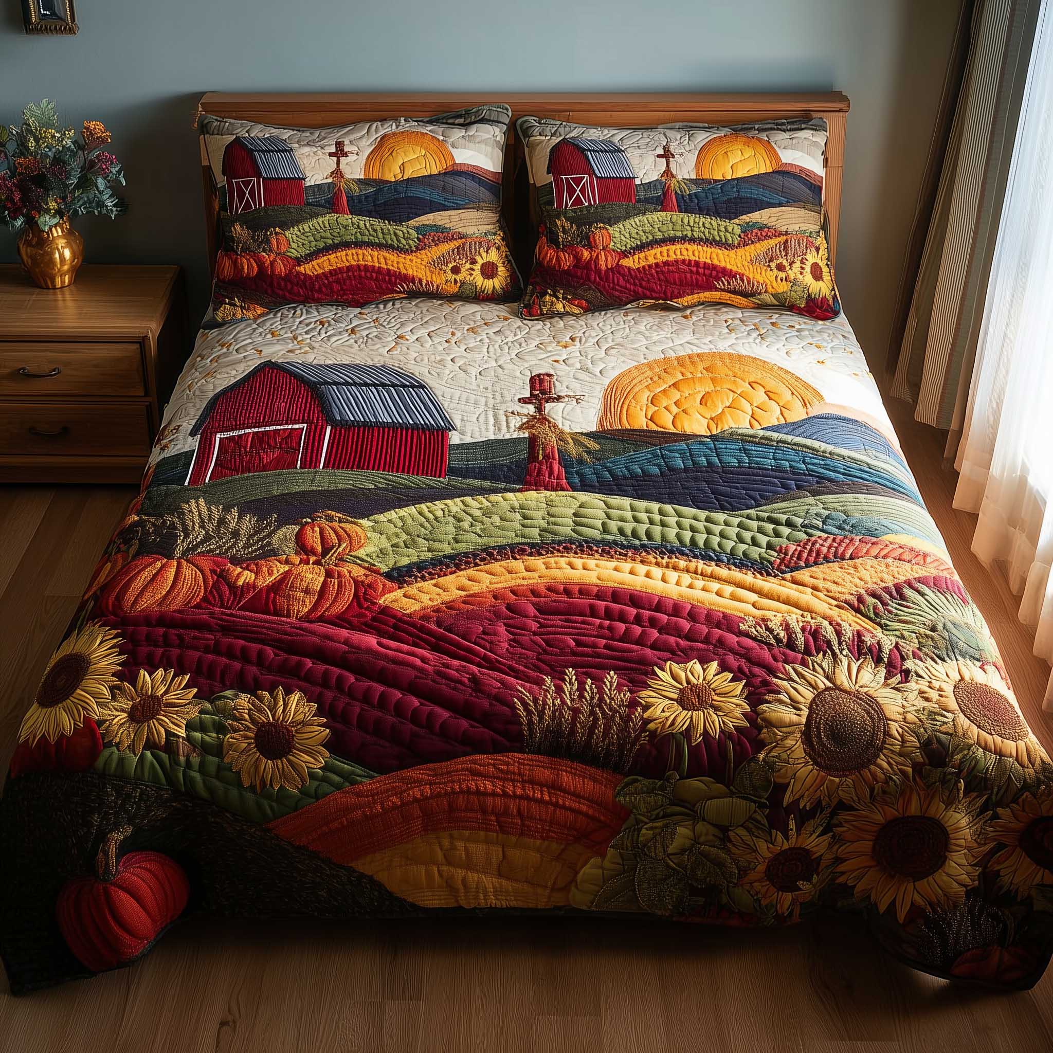 Harvest Farmhouse Quilted Bedding Set Solid Color