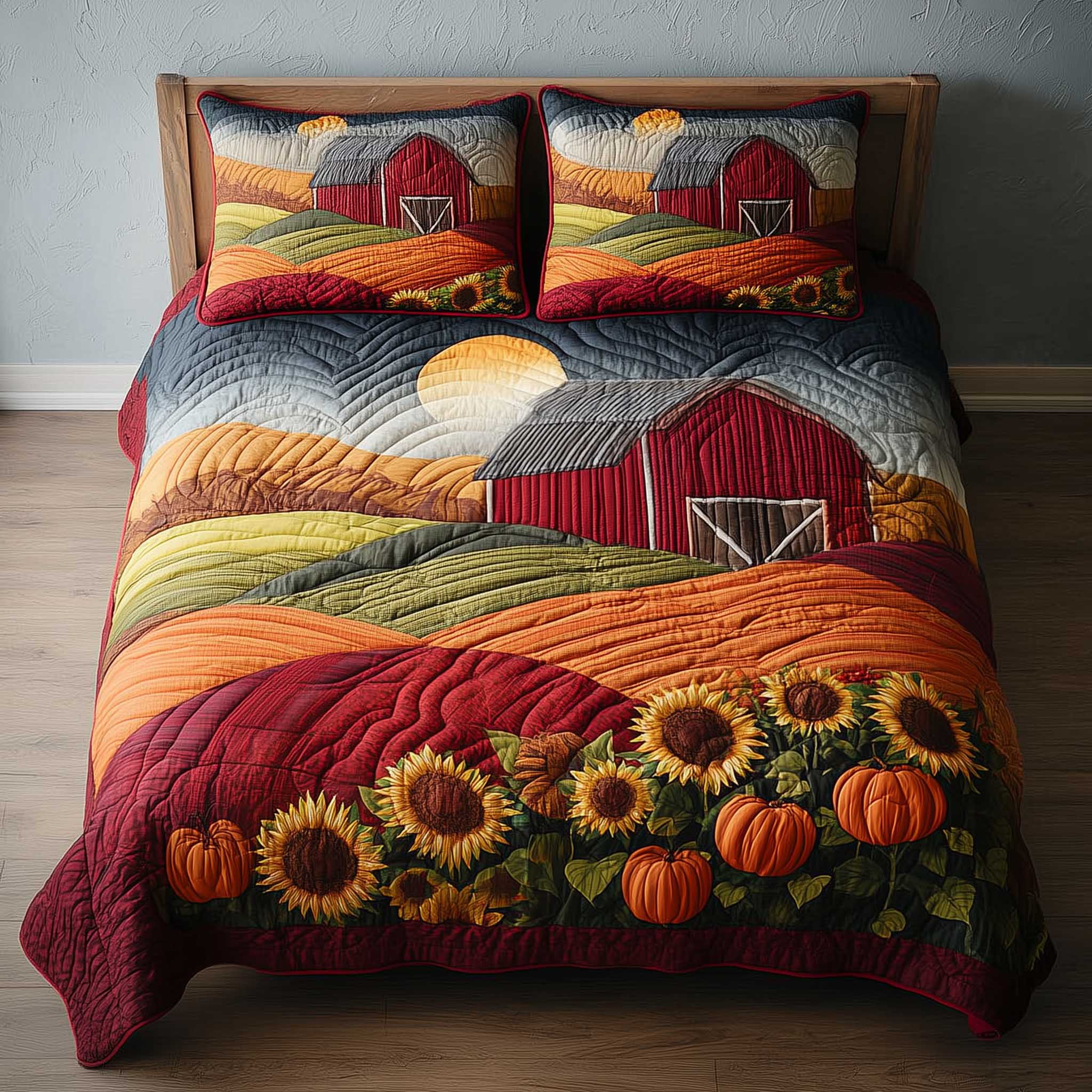 Harvest Farmhouse Quilted Bedding Set Unique Pattern