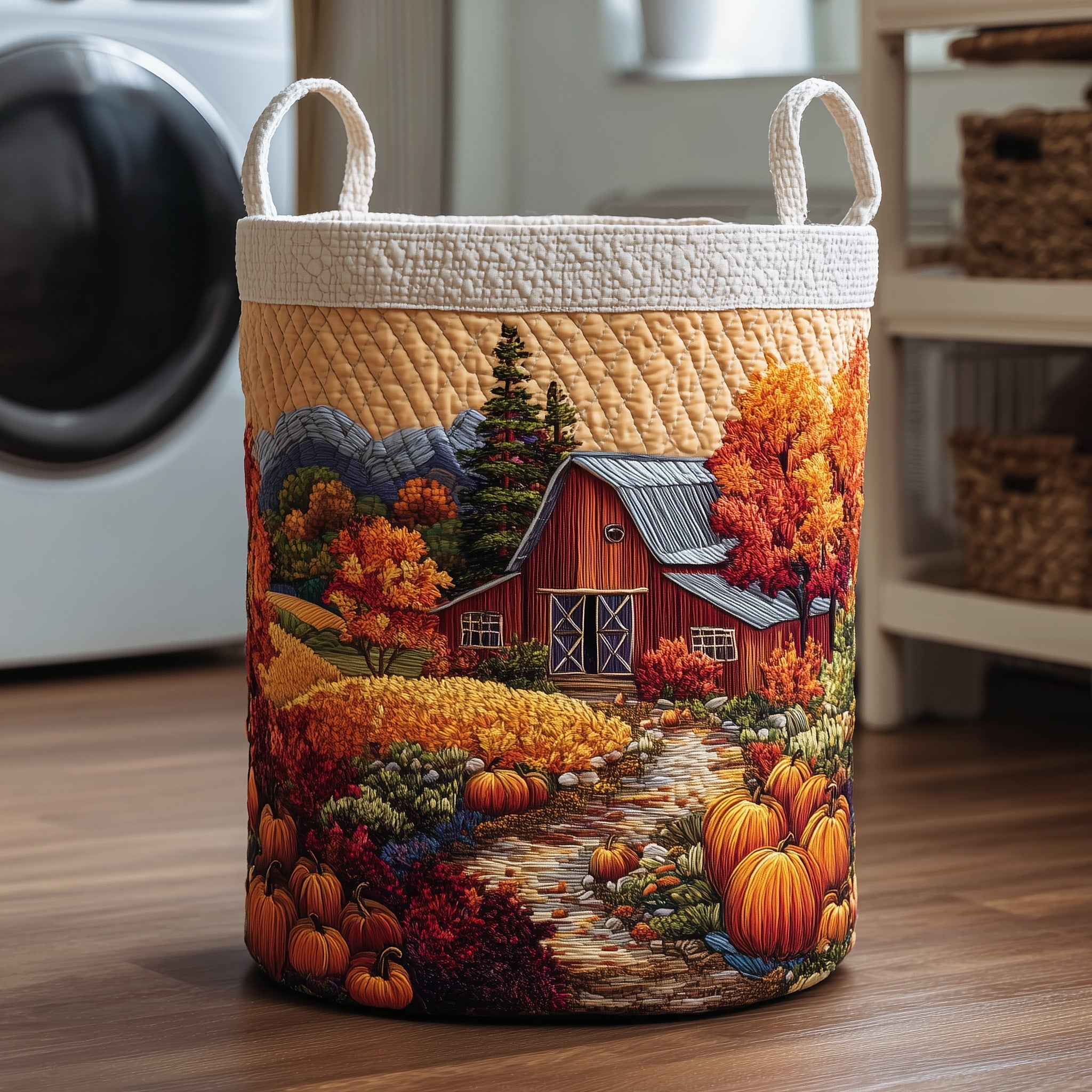 Harvest Farmhouse Quilted Laundry Basket Unique Pumpkin Garden Present For Pumpkin Lovers