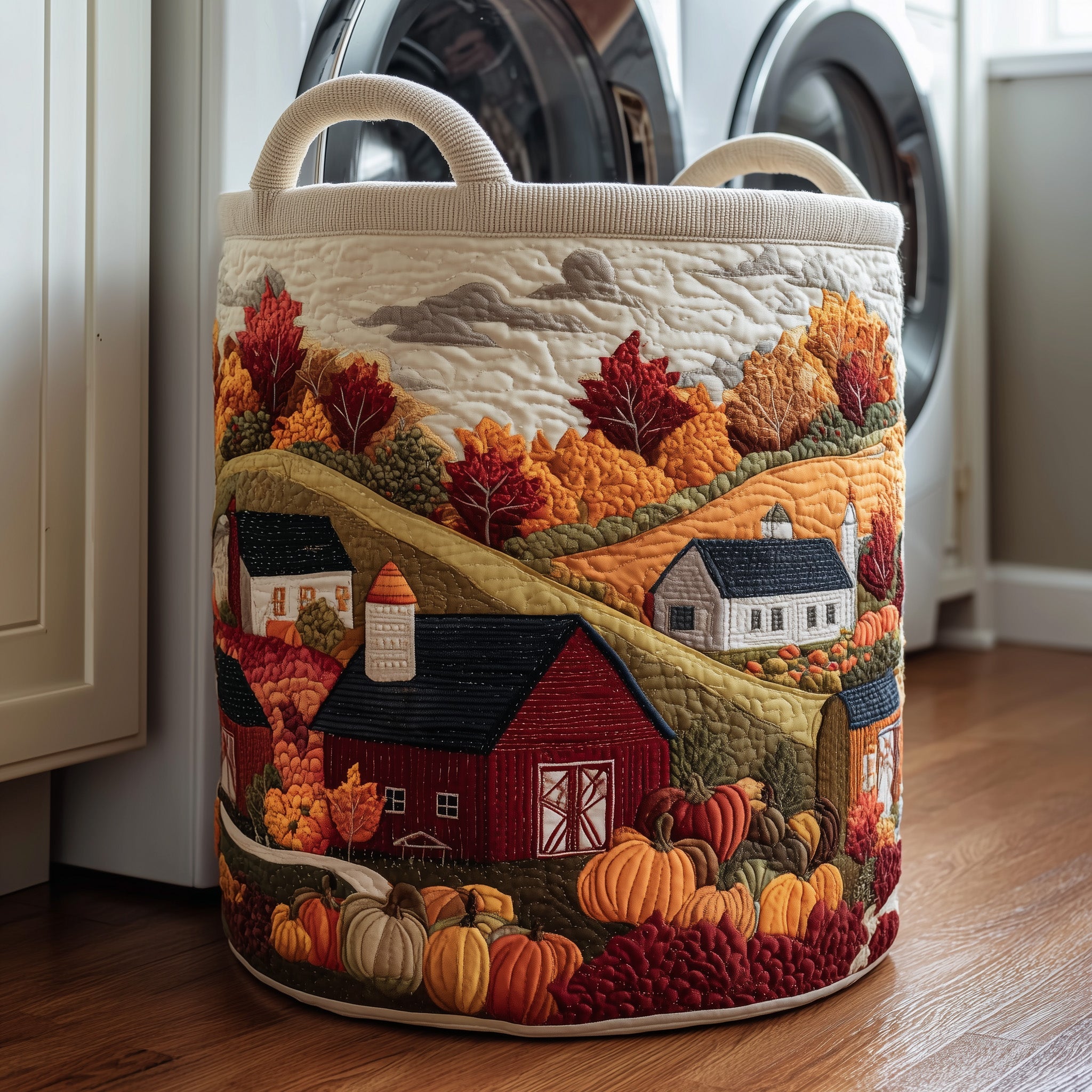 Harvest Farmhouse Quilted Laundry Basket Wonderful Fall Moment Gift For Fall Fans