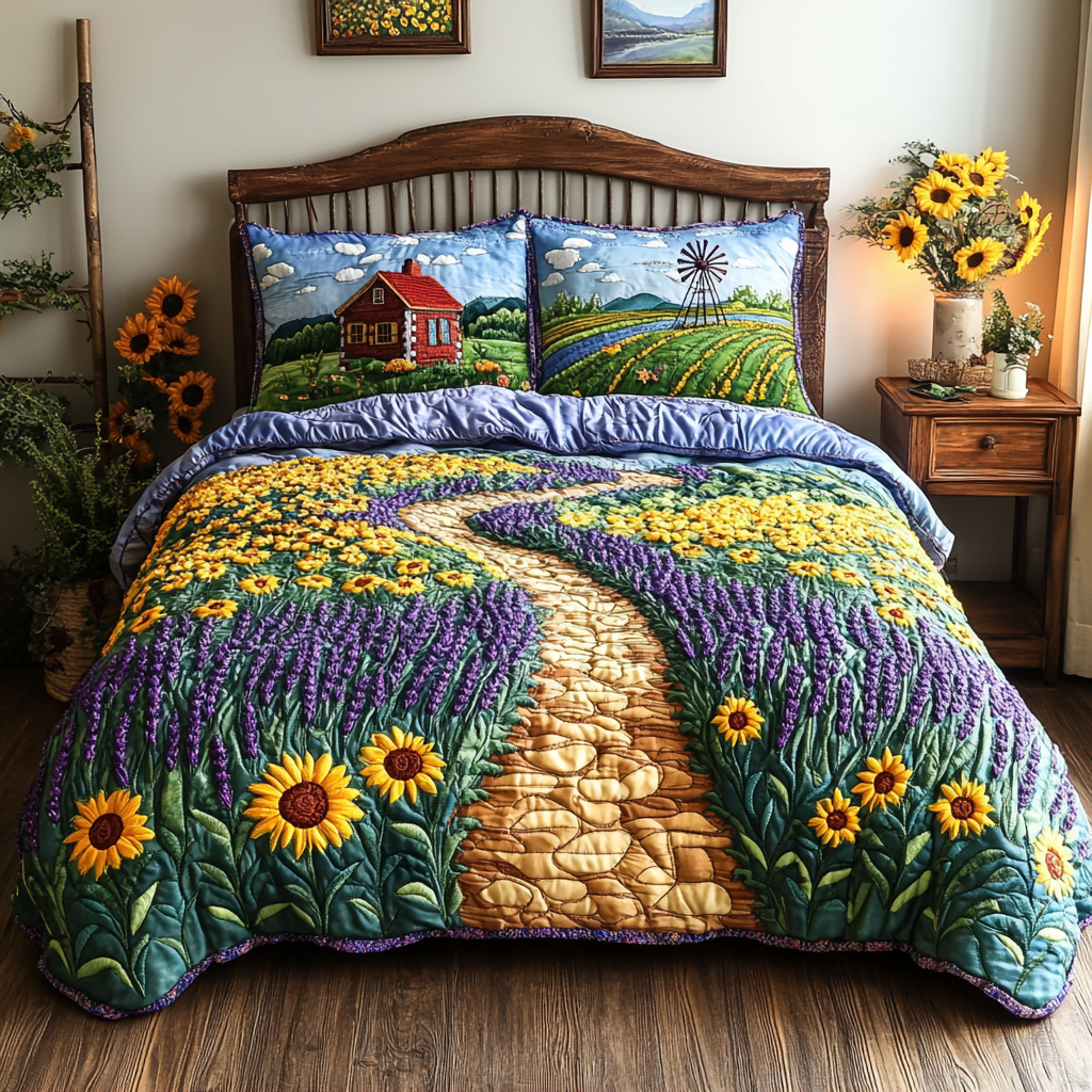 Harvest Fields Quilted Bedding Set Bedroom Decorations Gifts For Sunflower Lovers