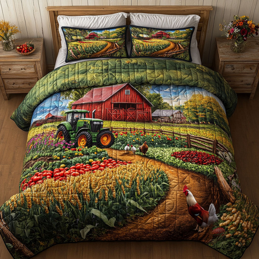 Harvest Fields Quilted Bedding Set Holiday Duvet Covers Tractor Gifts For Men