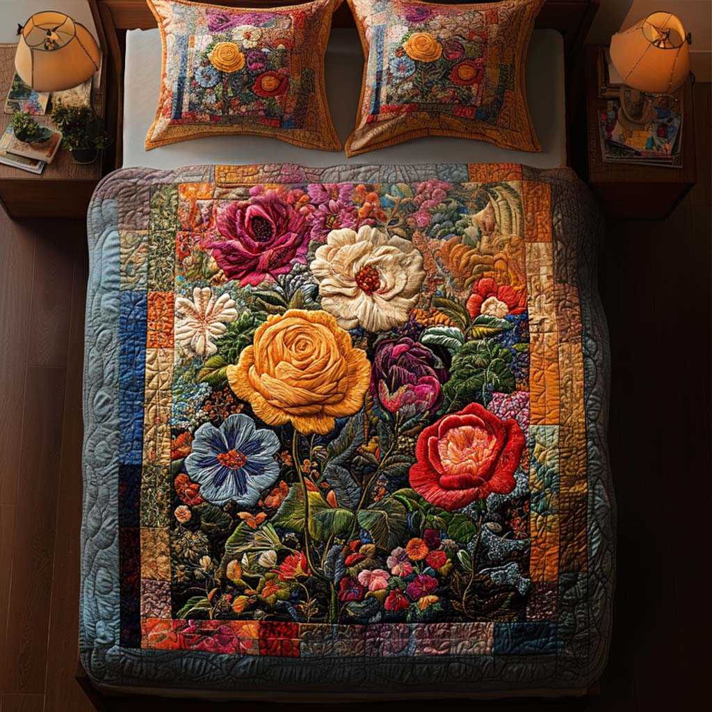 Harvest Flower Magic Quilted Bedding Set Aesthetic Room Decor Best Autumn Gifts