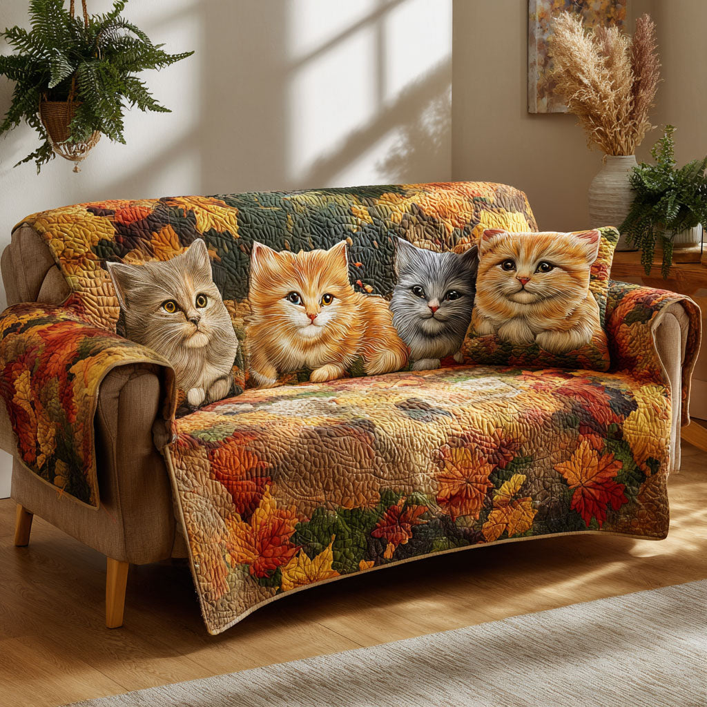Harvest Friends Quilted Sofa Cover Holiday Living Room Decor Gift Ideas For Cat Lovers