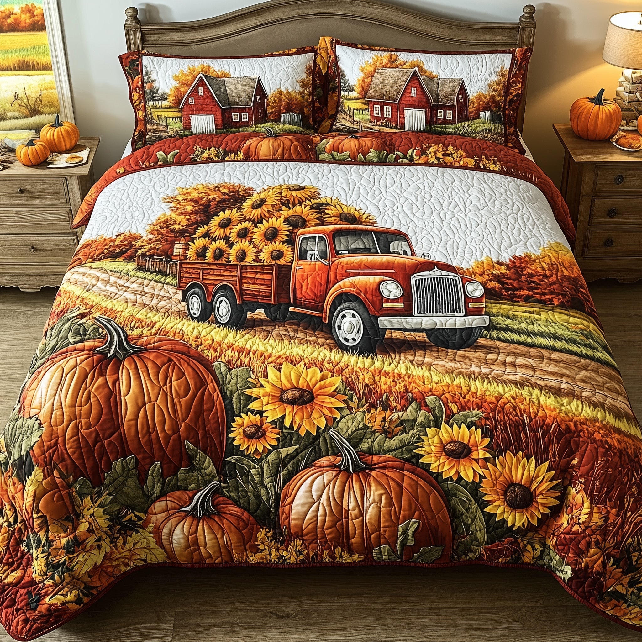 Harvest Glow Quilted Bedding Set Harvest  Sunflowers Best Fall Scenery Bedding Gifts