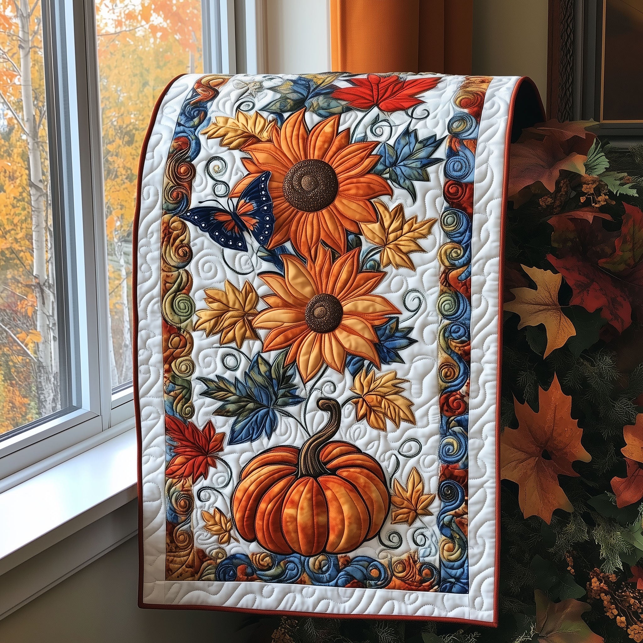 Harvest Glow Quilted Table Runner Elegant Fall Table Runner Best Friend Gifts