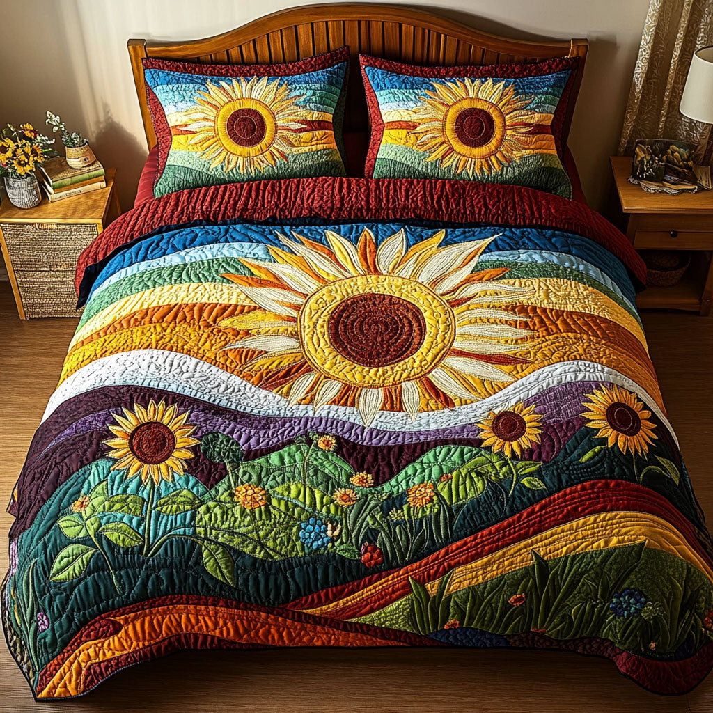 Harvest Glow Retreat Quilted Bedding Set Bed Decor Sunflower Items For Gifts