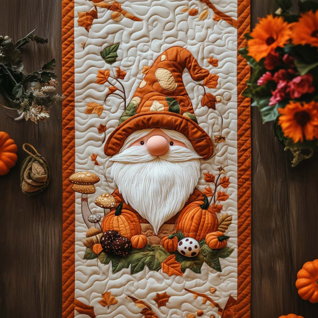 Harvest Gnome Lane Quilted Table Runner Autumn Table Runner Unique Gifts Family