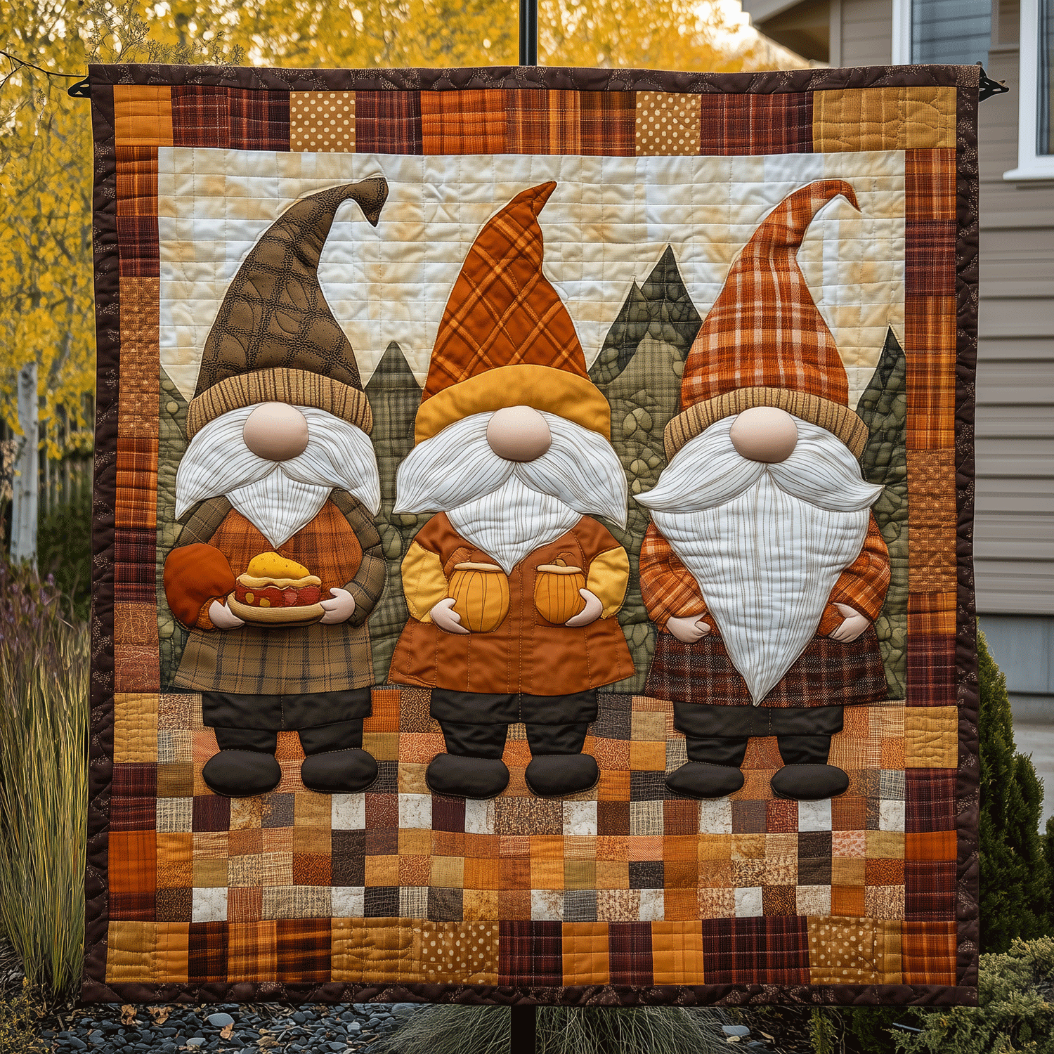 Harvest Gnome Pumpkins Quilted Blanket Cozy Fall Gift Ideas