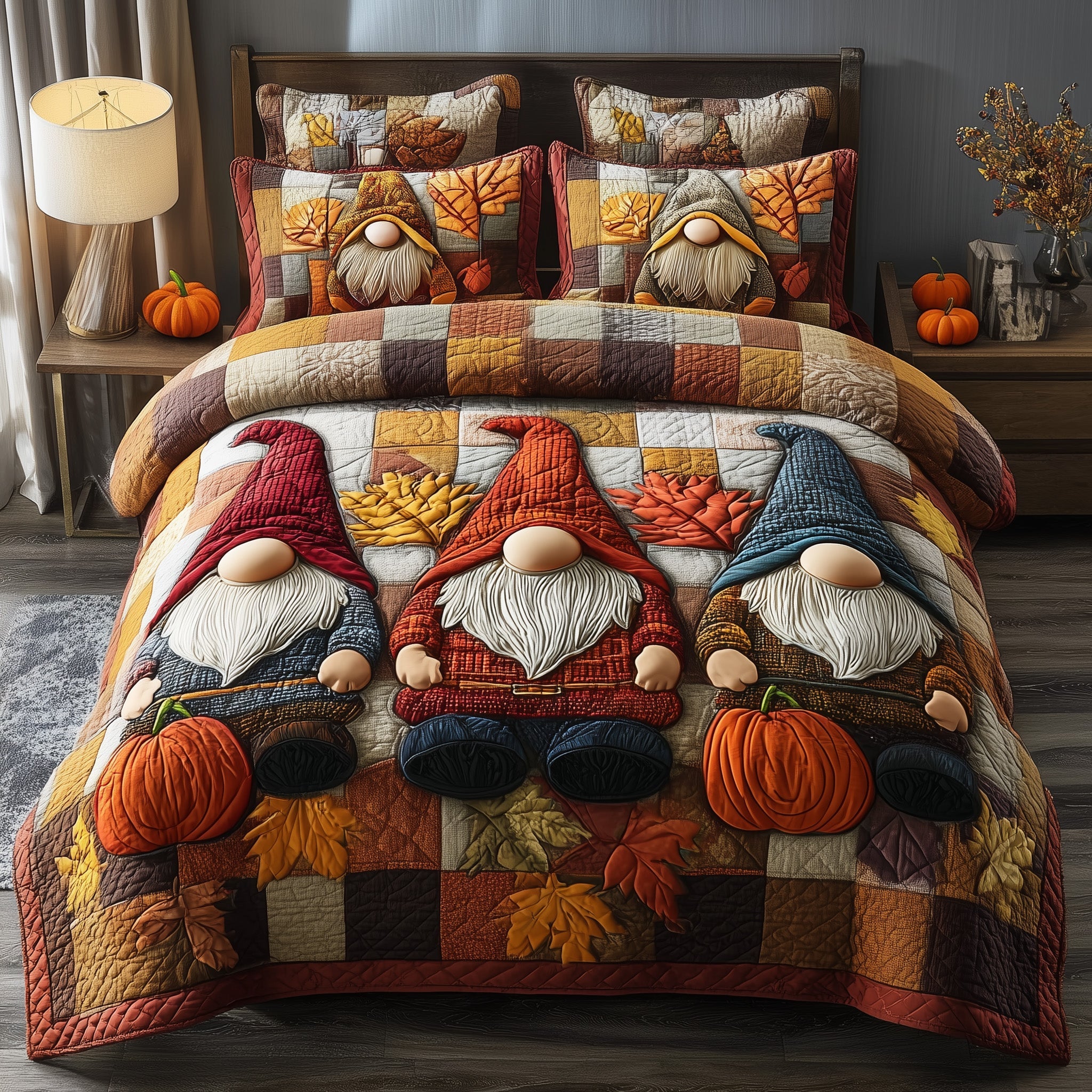 Harvest Gnome Quilted Bedding Set Birthday Gift