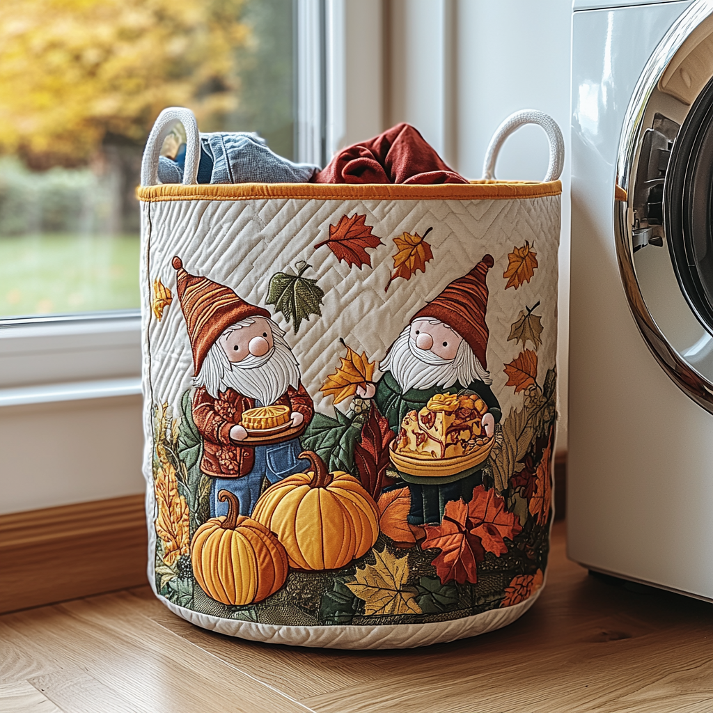 Harvest Gnome Quilted Laundry Basket Perfect Gift For Your House