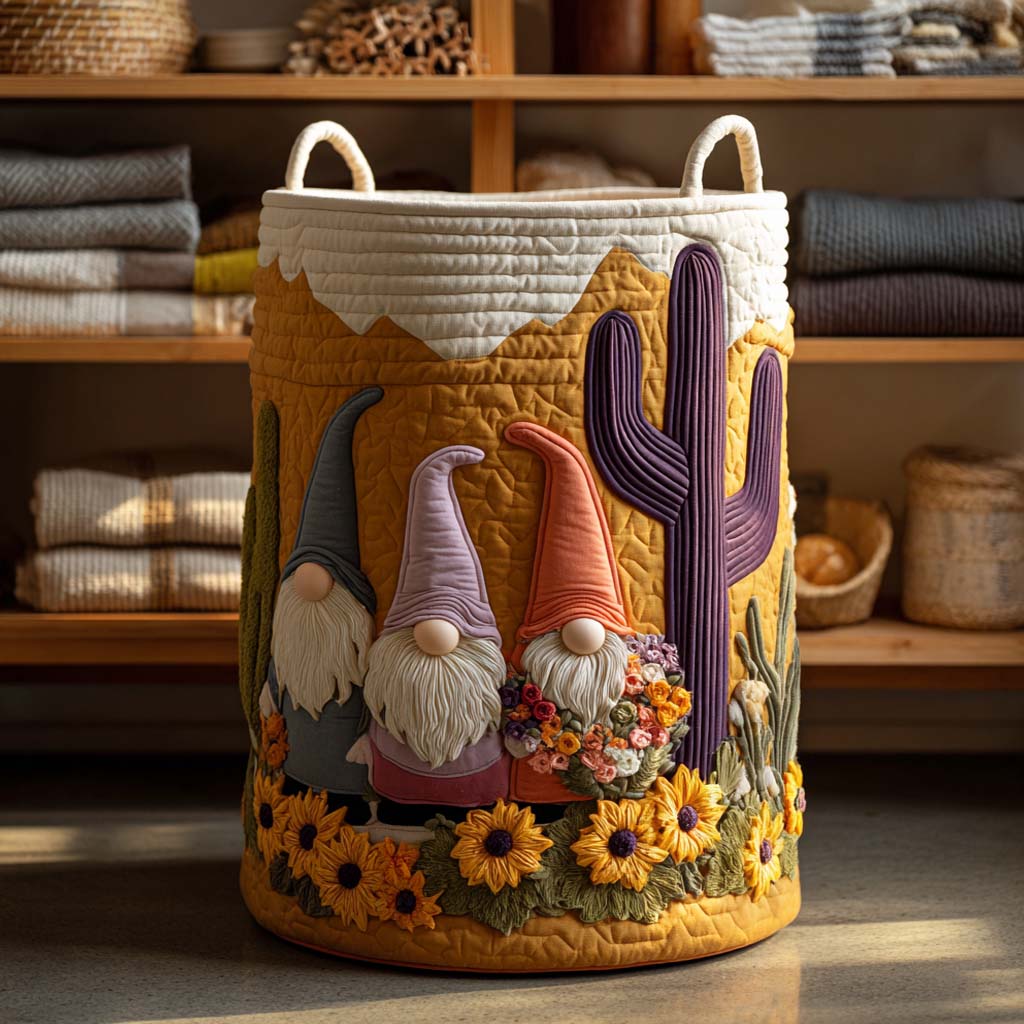 Harvest Gnome Quilted Laundry Basket Thanksgiving Merch Gift