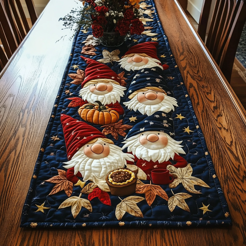 Harvest Gnome Quilted Table Runner Fall Table Cover Birthday Gifts For Friends