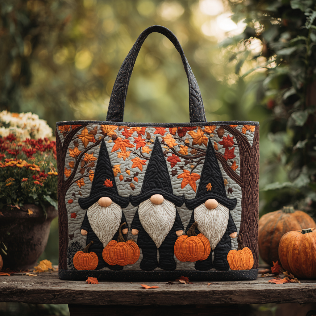 Harvest Gnome Quilted Tote Bag Fall Autumn Season Gifts