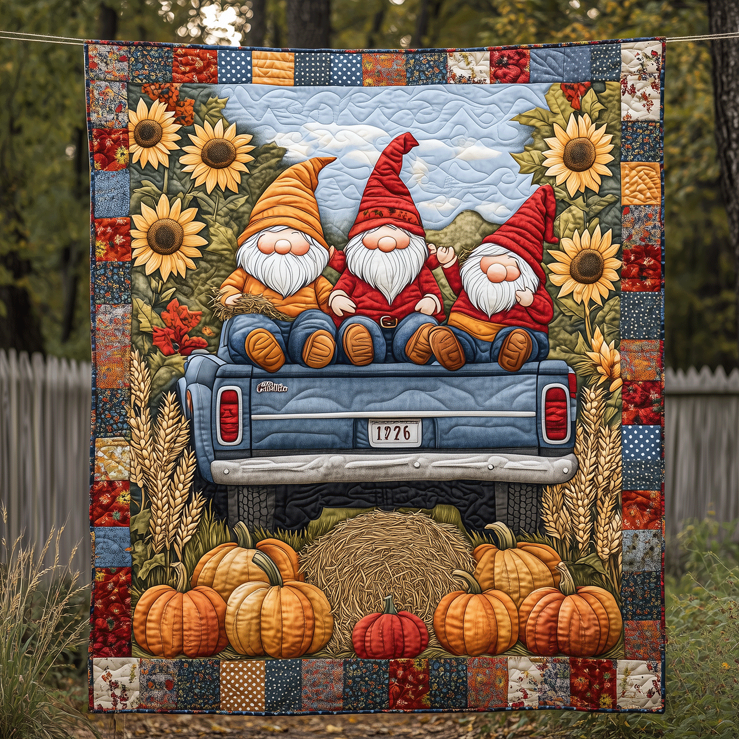 Harvest Gnomes Quilted Blanket Autumn Presents