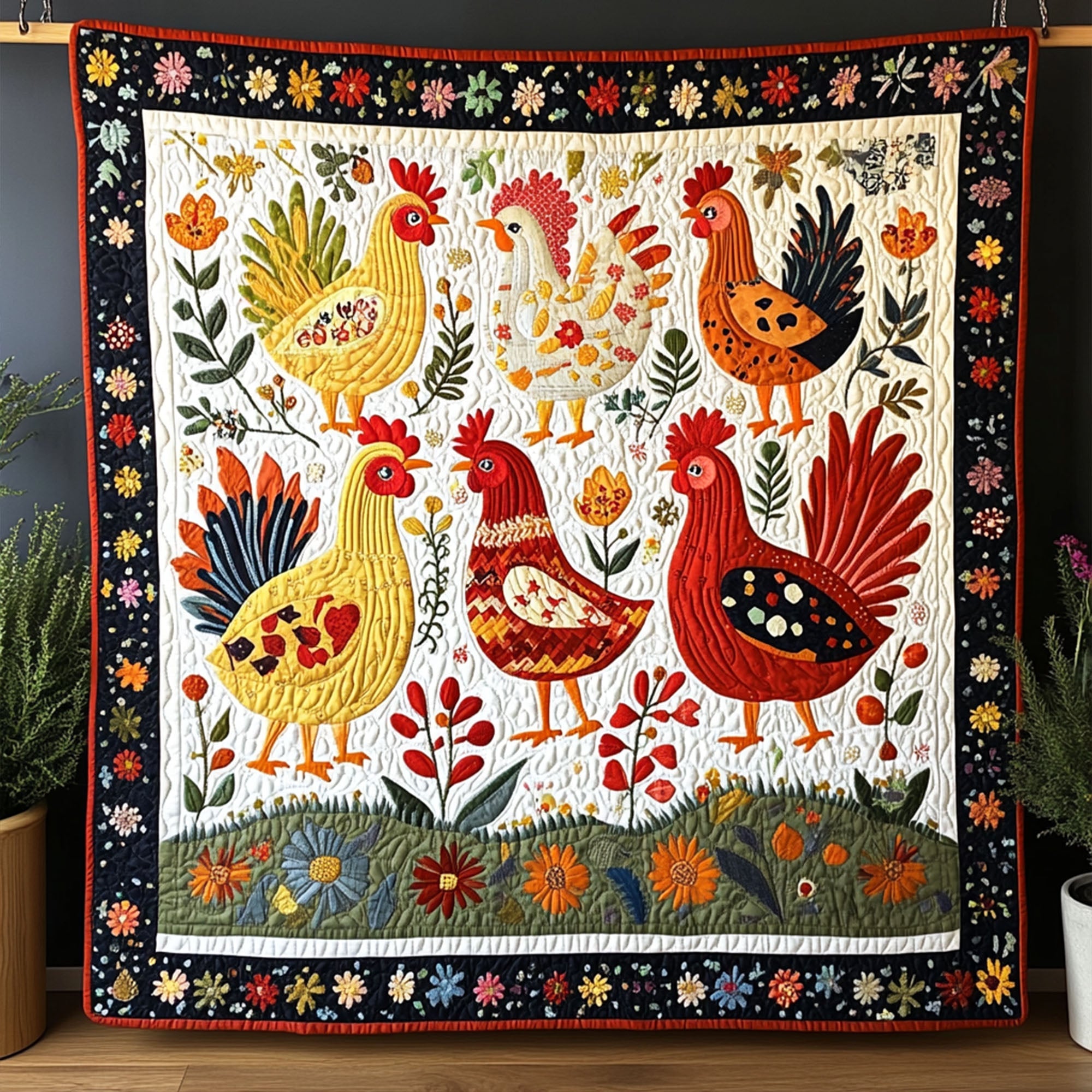 Harvest Henhouse Quilted Blanket Holiday Throw Blanket Gifts For Chicken Farmers