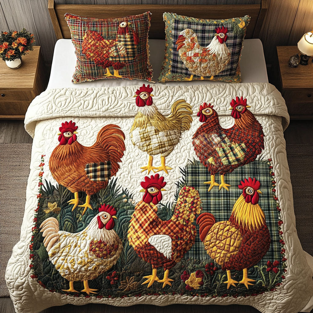 Harvest Hens Quilted Bedding Set Stylish Bedding Merch Gift for Home Lovers
