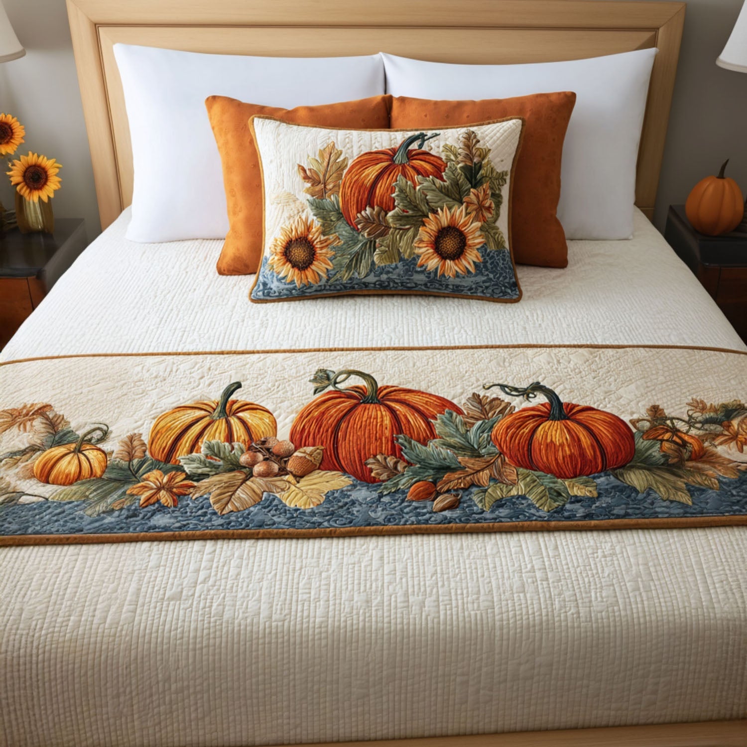 Harvest Hideaway Quilted Bed Runner Fall Inspired Room Decor Gifts For Family