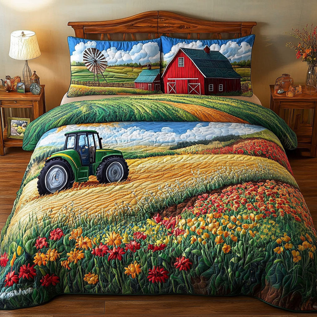 Harvest Joy Quilted Bedding Set Cozy Bedroom Decor Tractor Gifts For Dad Farmers