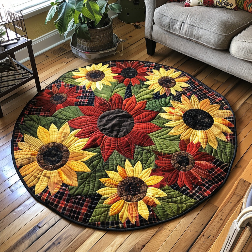 Harvest Joy Quilted Round Mat Unique Front Door Decor Sunflower Gifts For Women