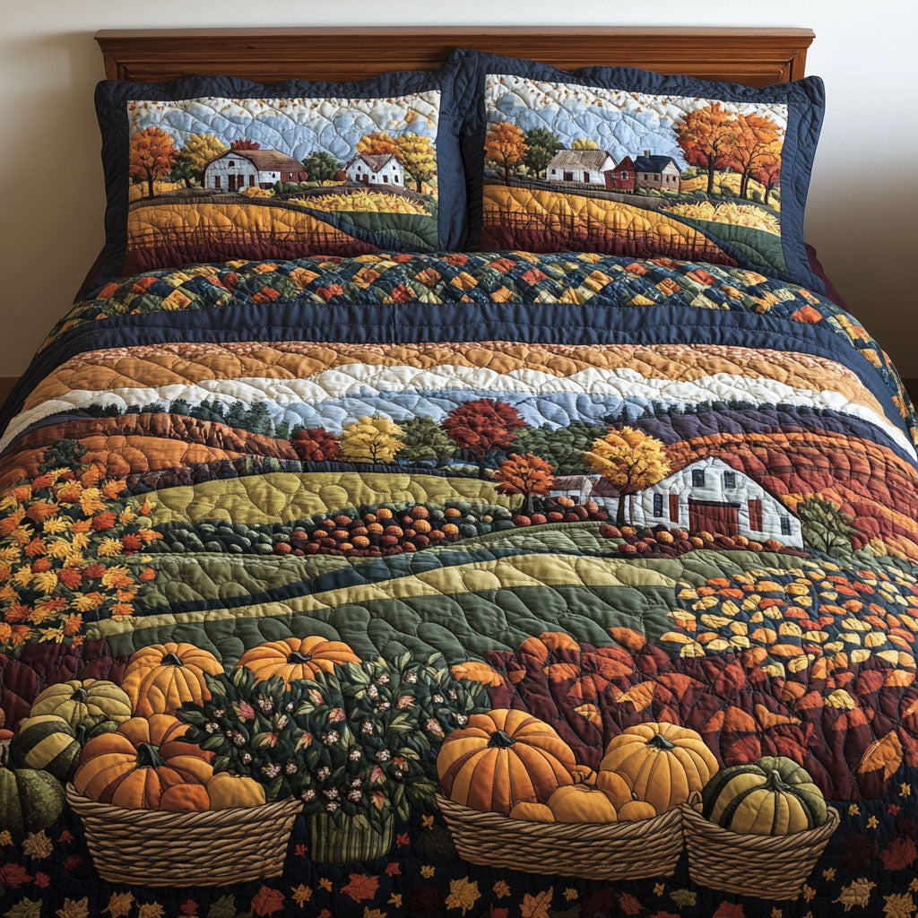 Harvest Landscape Quilted Bedding Set Bedroom Decor Cozy Fall Gift Ideas