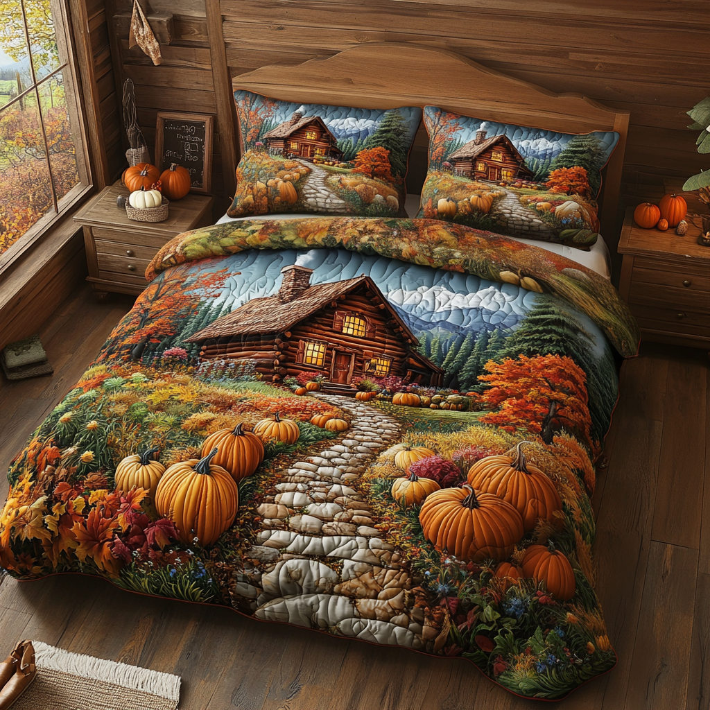 Harvest Lodge Quilted Bedding Set Bed Decorations Cozy Fall Gift Ideas