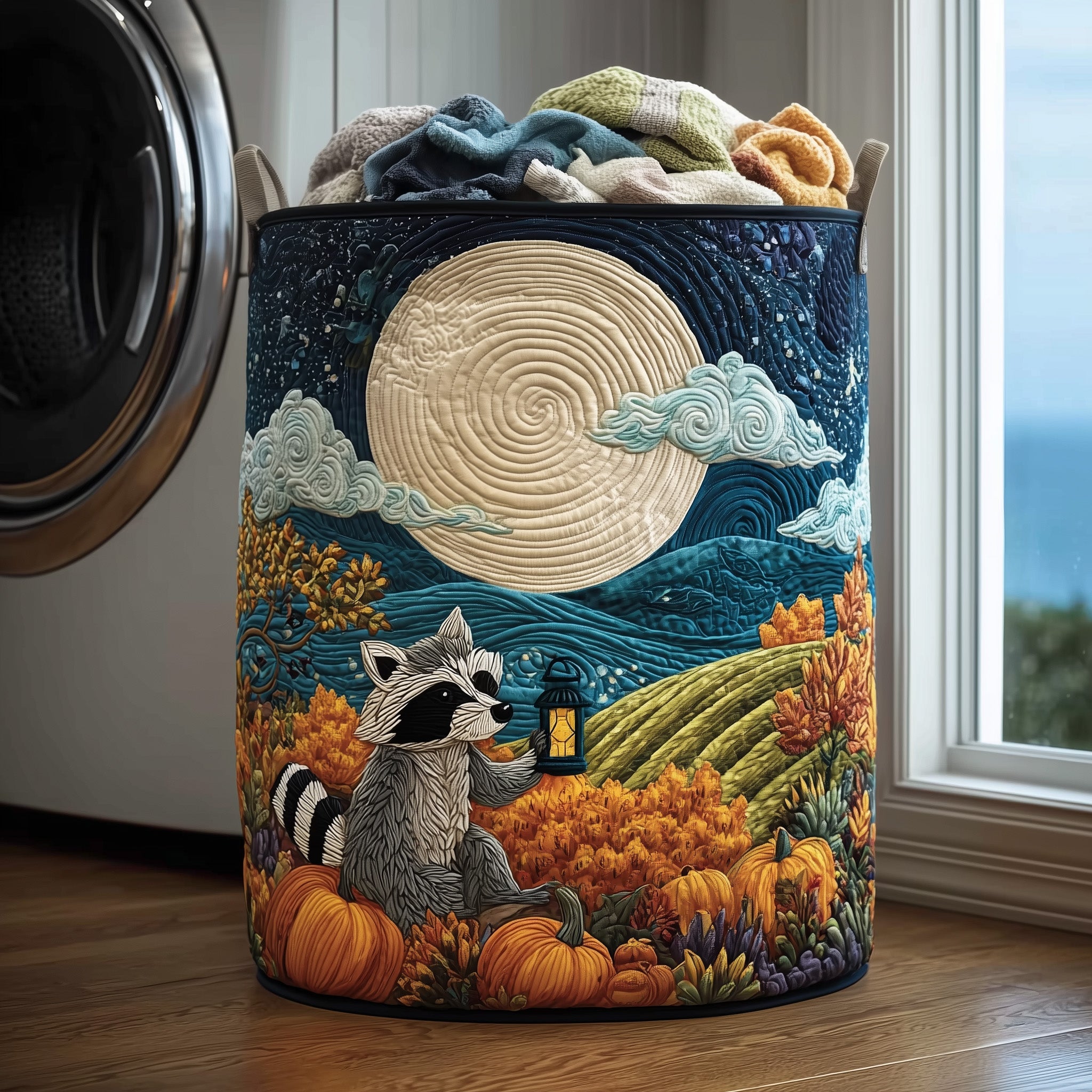 Harvest Moon Raccoon Quilted Laundry Basket Adorable Present For Raccoon Fans