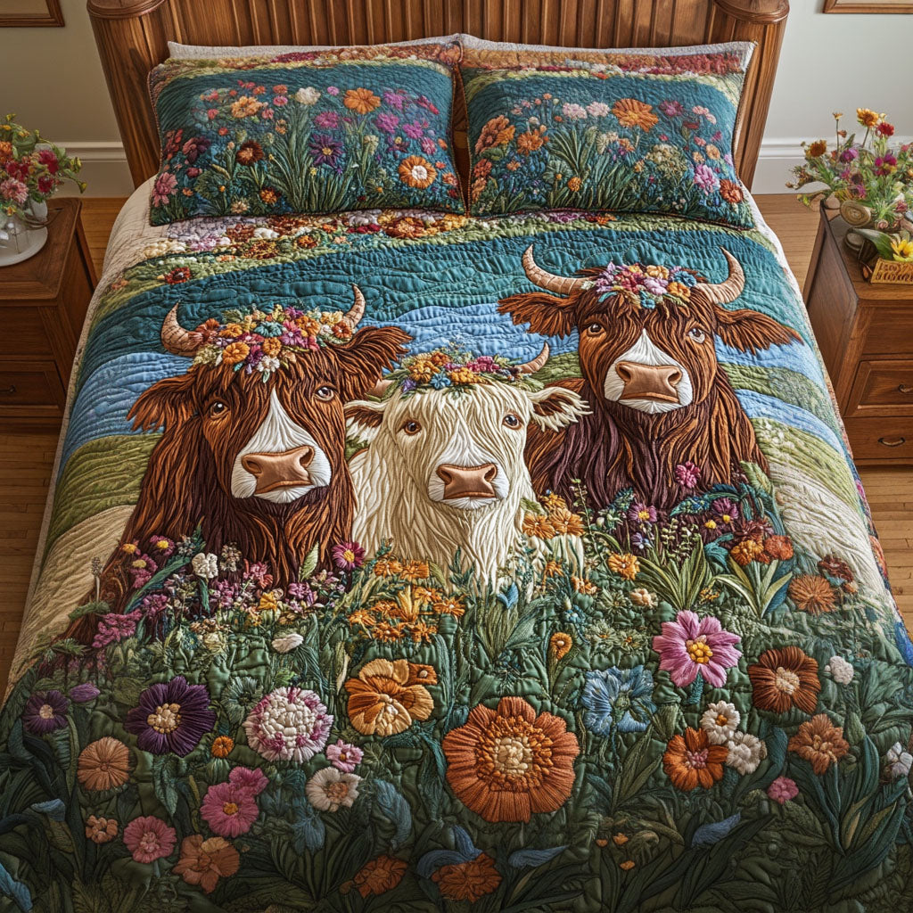 Harvest of the Herd Quilted Bedding Set Holiday Duvet Cover Set Gift For Cow Lover