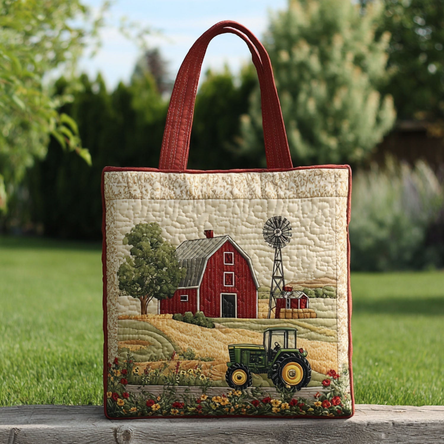 Harvest Panorama Quilted Tote Bag Presents For Farmer Dads