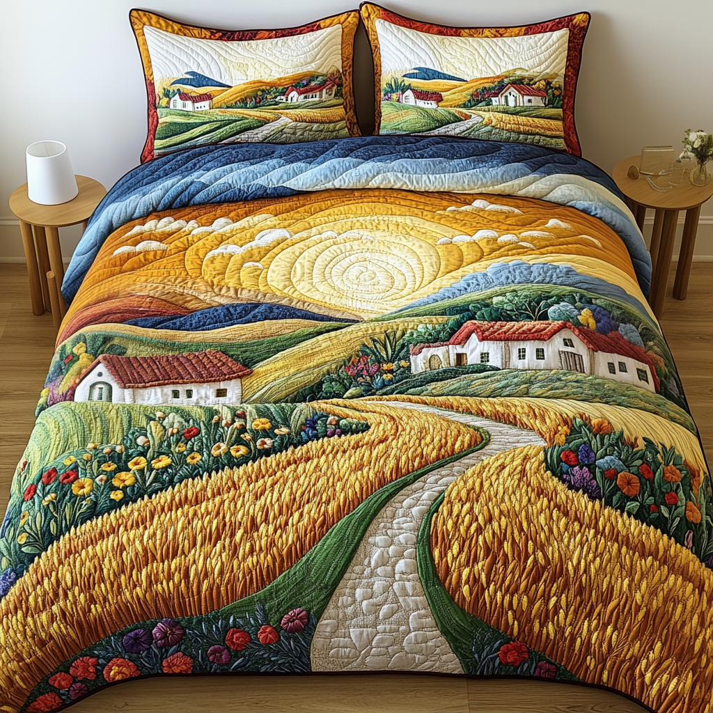 Harvest Path Quilted Bedding Set Farmhouse Bed Decor Family Gift Ideas