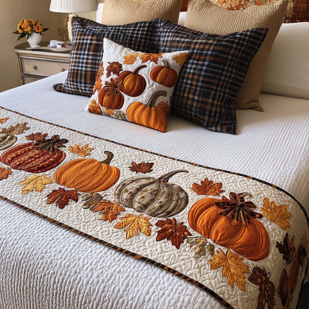 Harvest Pumpkin Lane Quilted Bed Runner Holiday Bedroom Ideas Family Gift Ideas