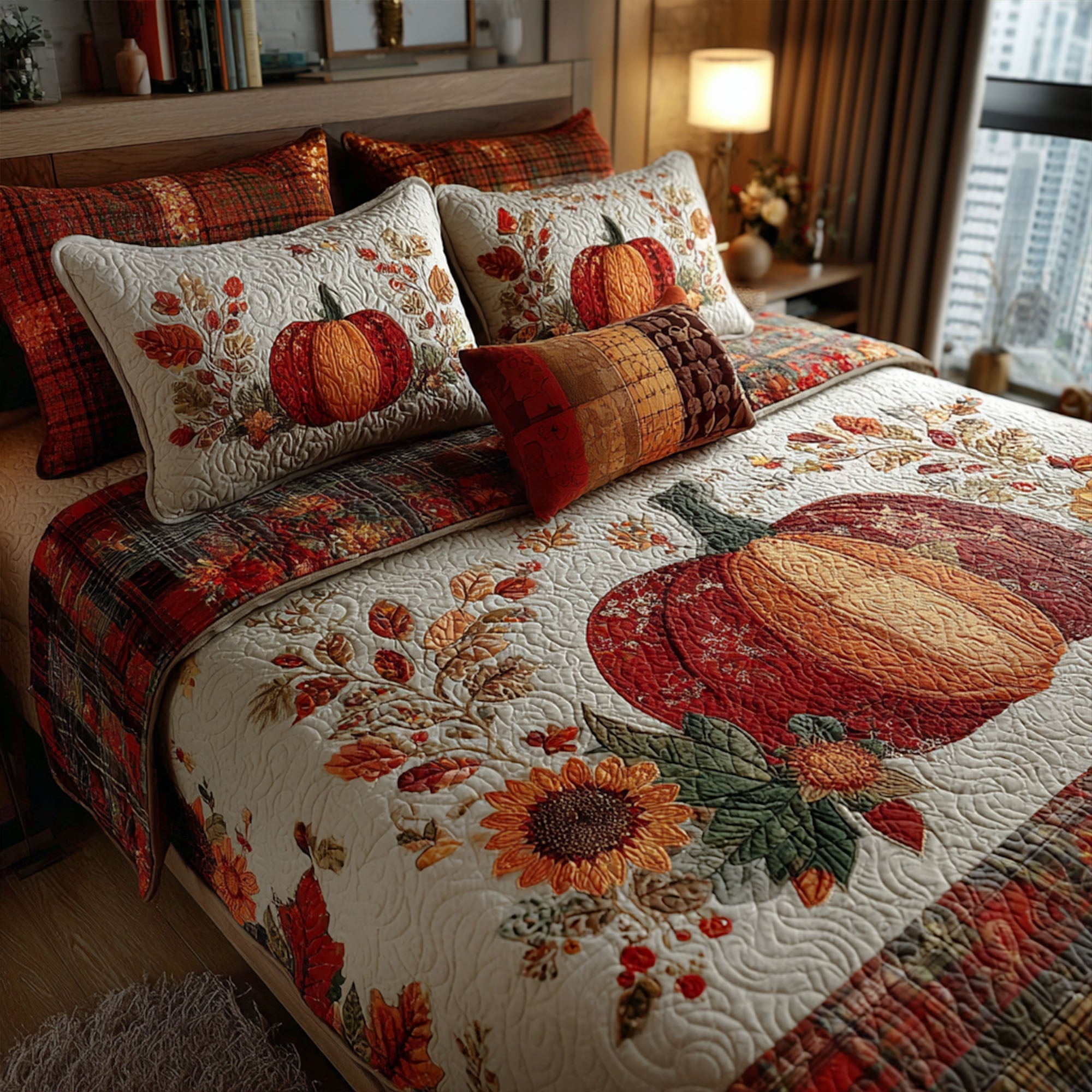 Harvest Pumpkin Lane Quilted Bedding Set Bedroom Decor Ideas Gift For Mid Autumn Festival