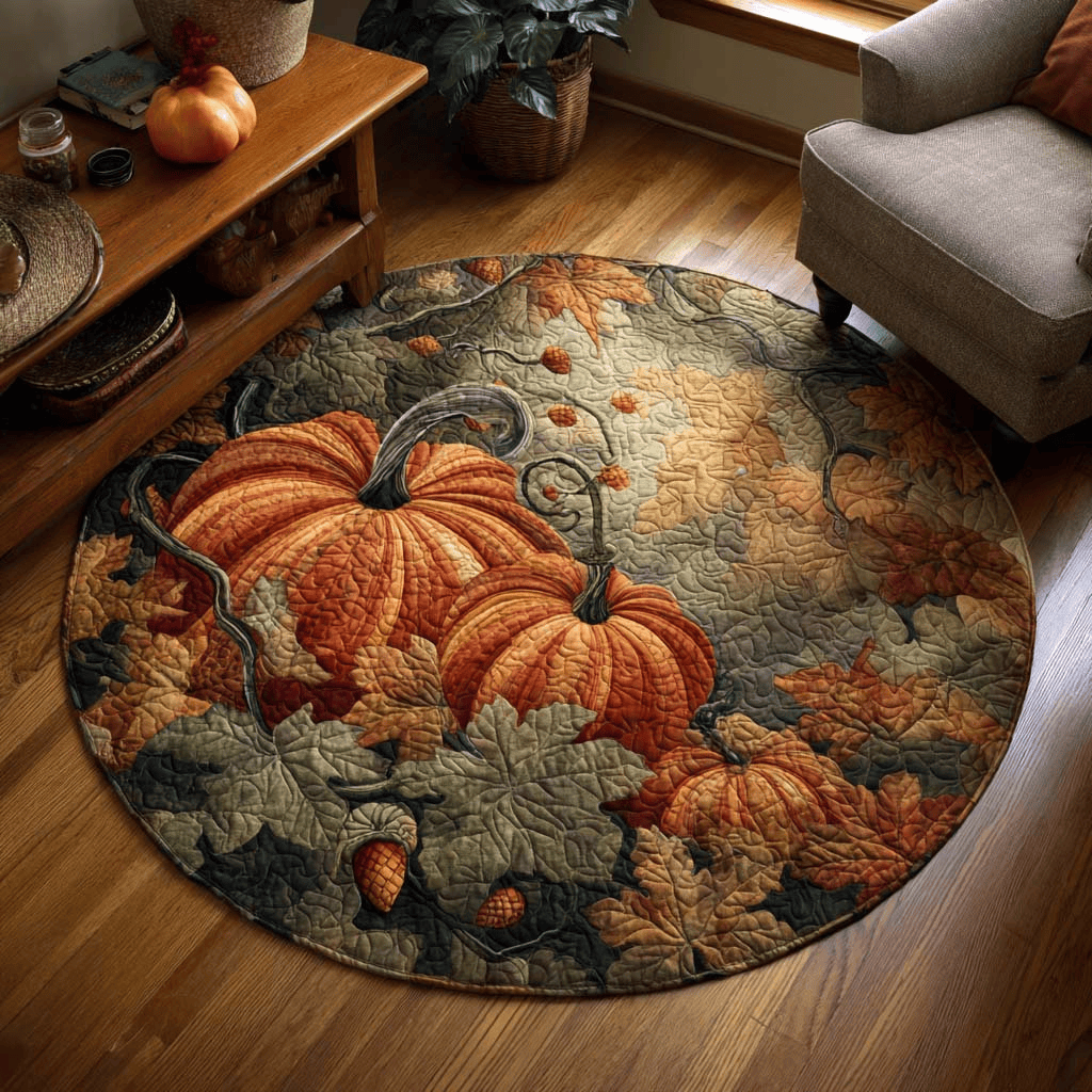 Harvest Pumpkin Quilted Round Mat Autumn Round Mat Indoor Home Decor