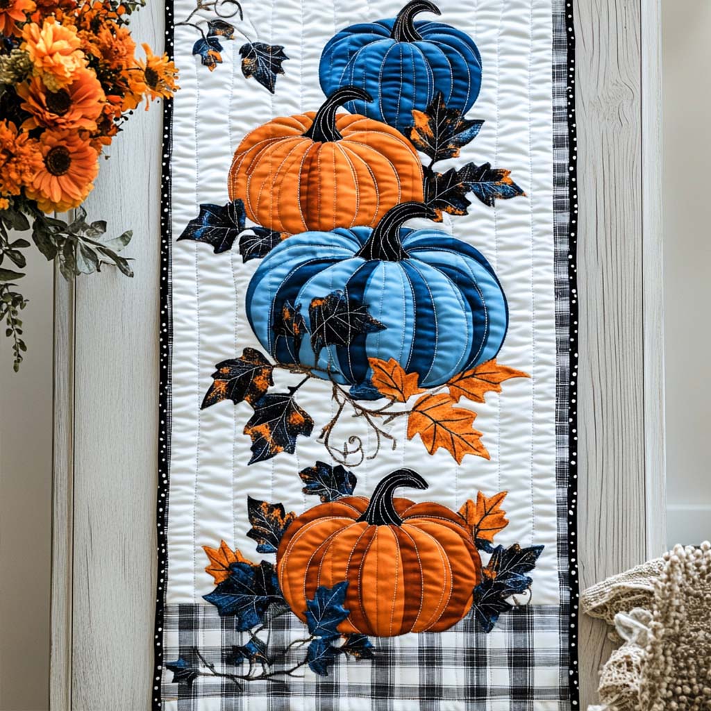 Harvest Pumpkin Trail Quilted Table Runner Elegant Fall Table Runners Gifts For Family