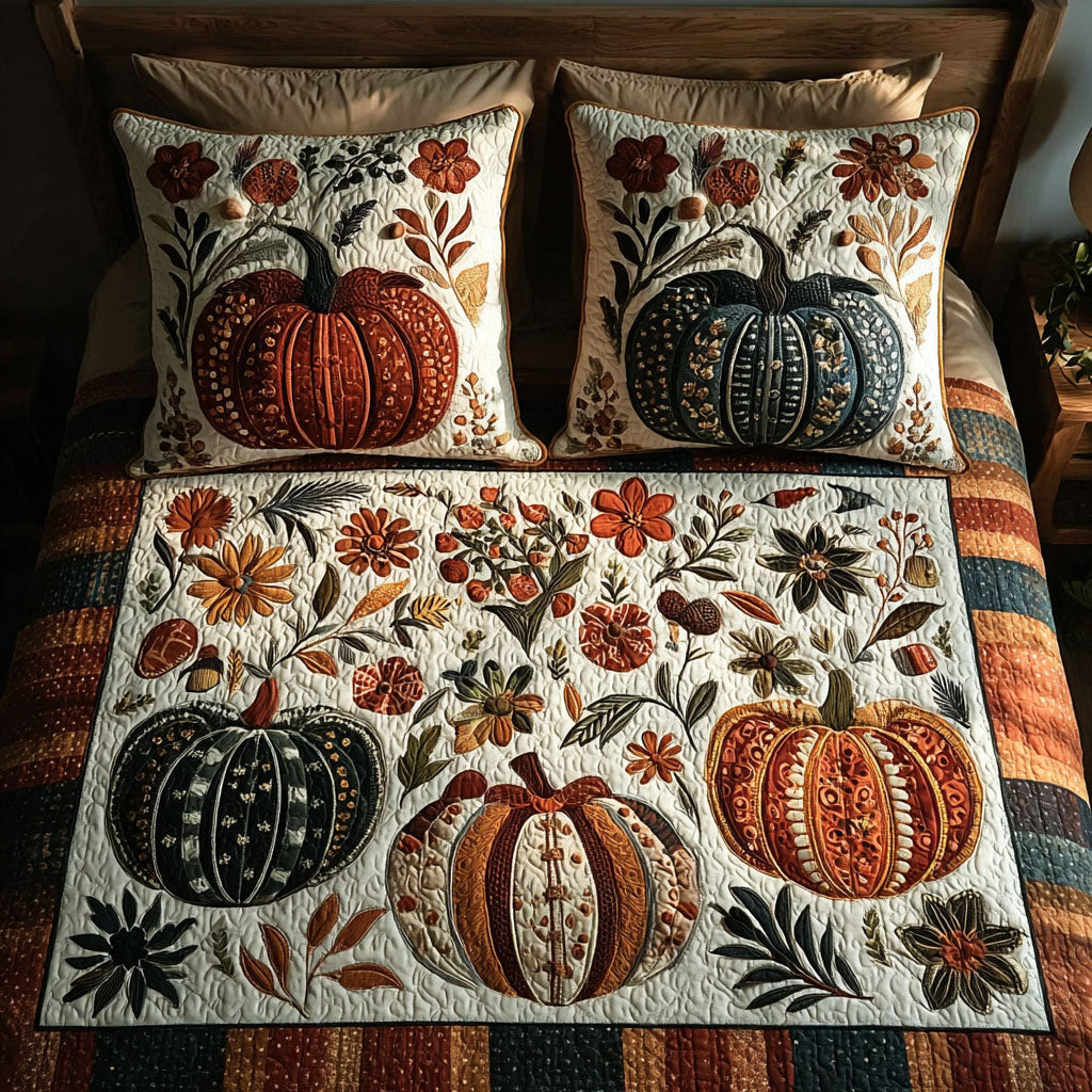 Harvest Pumpkins Quilted Bedding Set Bed Decorations Gift Ideas For Fall