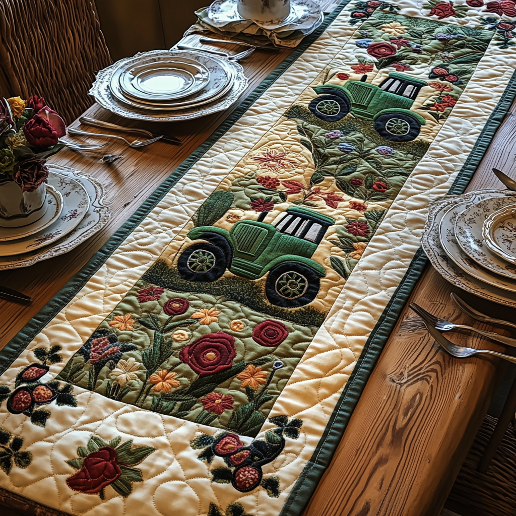 Harvest Ride Quilted Table Runner Dining Room Table Decor Gifts For Tractor Lovers