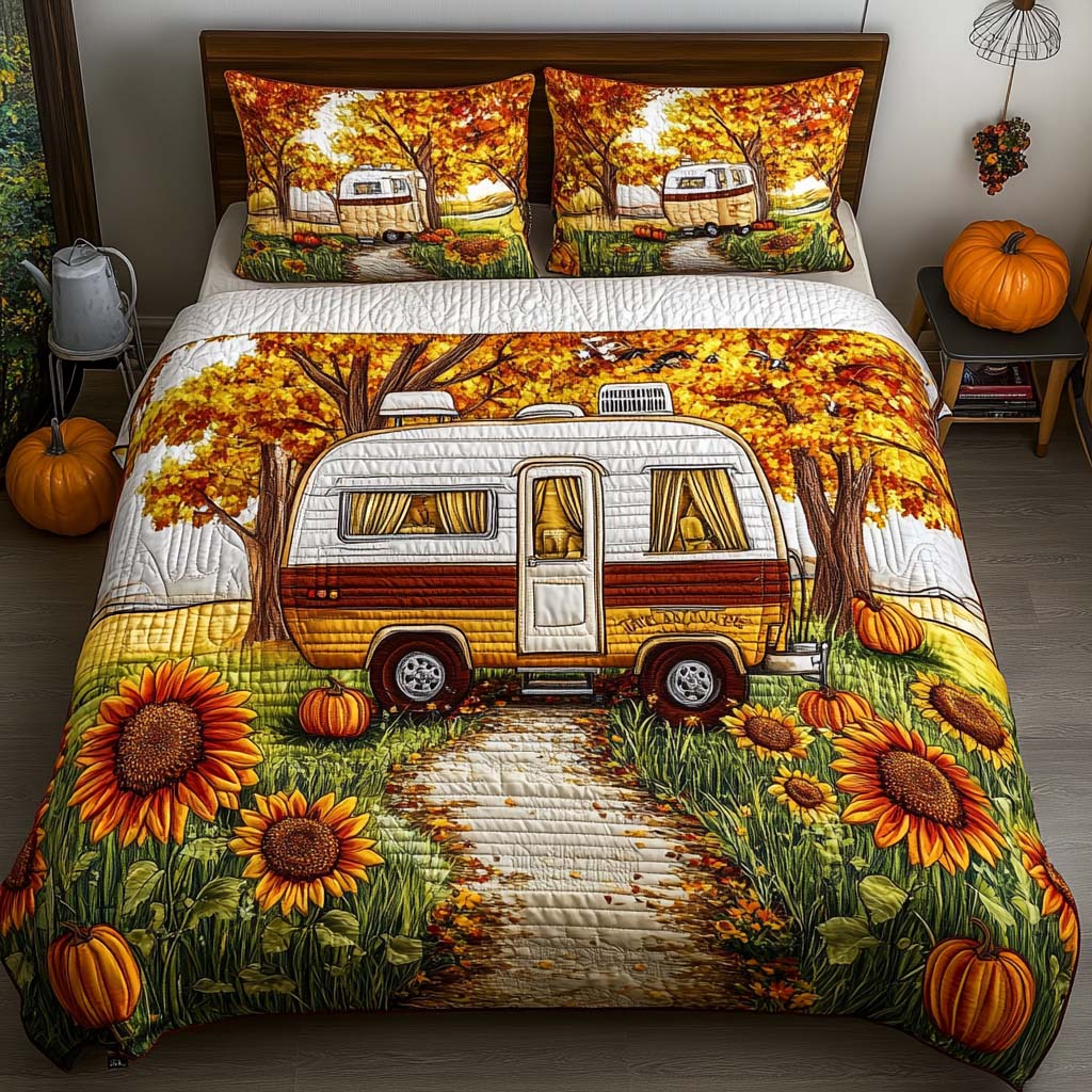 Harvest Road Camper Quilted Bedding Set Autumn Bed Sheet Set Special Camping Gifts